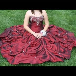 Burgundy princess style prom dress